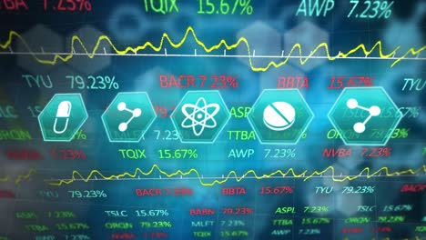 iconos médicos contra el procesamiento de datos del mercado de valores