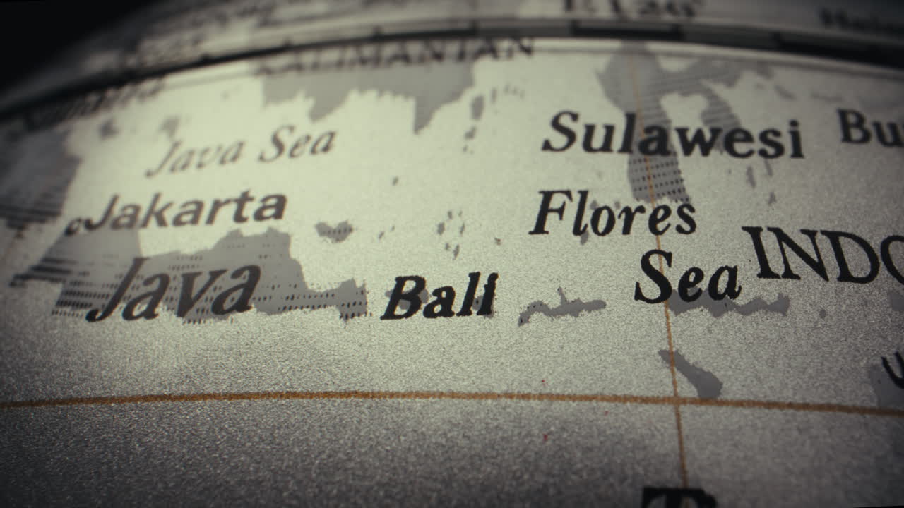 Close-up of a World Globe Map Focusing on the Indonesian Archipelago