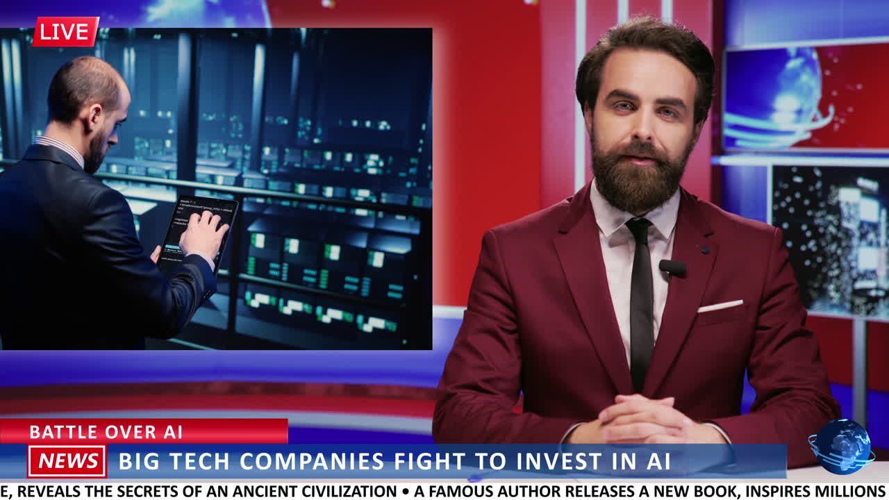 뉴스 캐스터는 ai 혁명에 대해 이야기합니다.