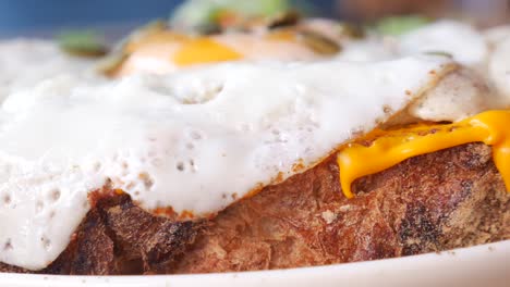 close-up of a delicious egg and cheese toast