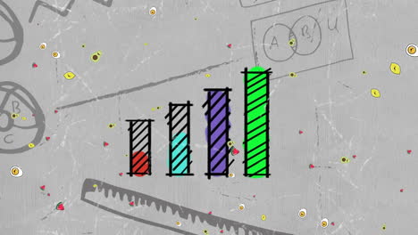 animación de gráficos y alimentos que caen sobre las notas
