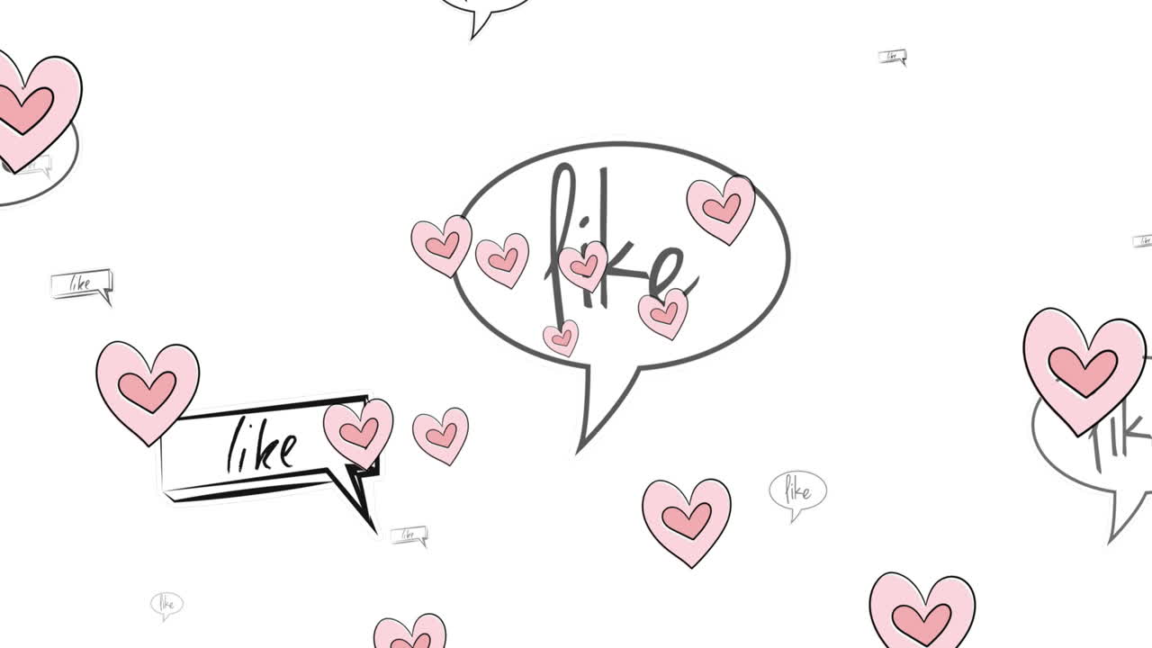 백색 배경에 있는 미디어와 심장 아이콘의 애니메이션