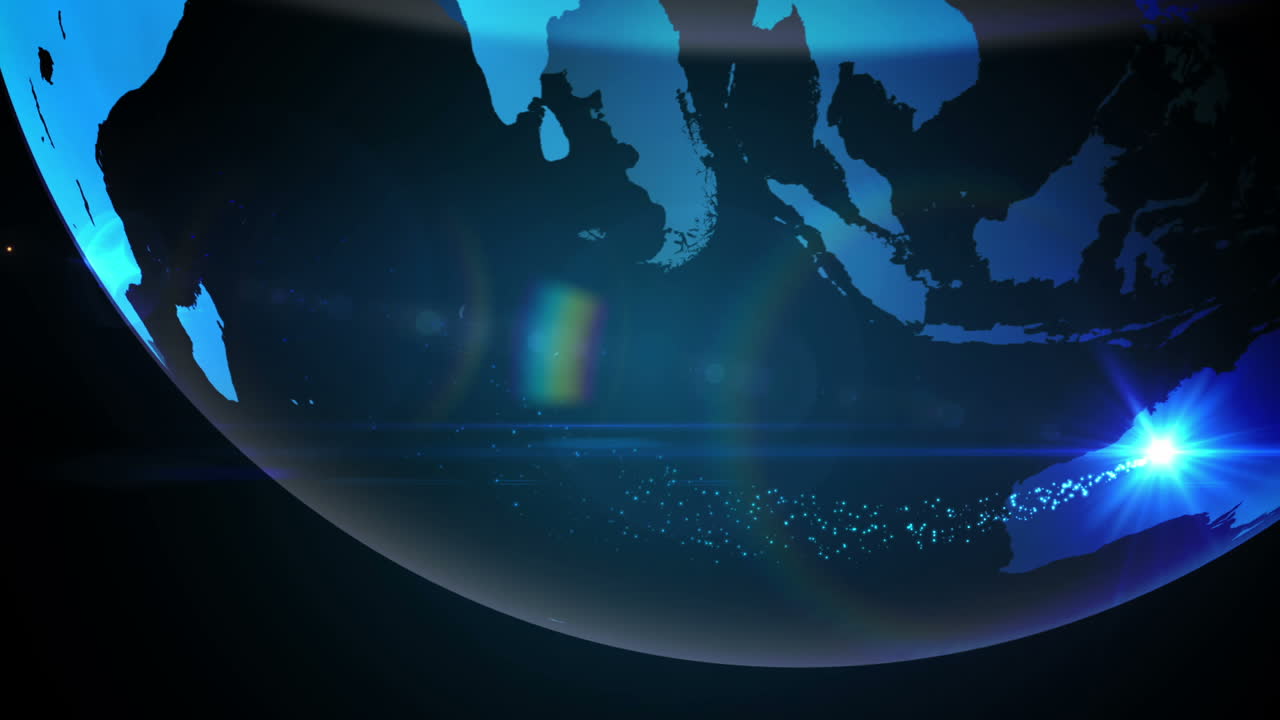 파란 땅은 빛과 불꽃으로 회전합니다.