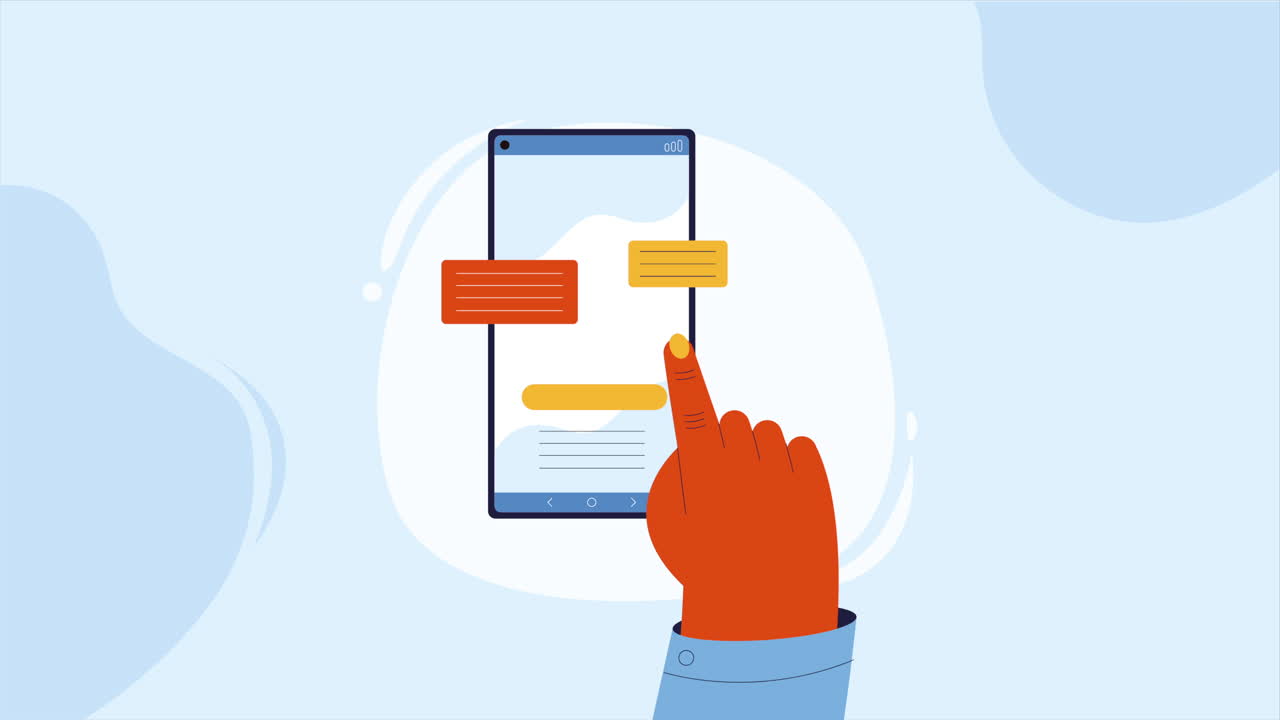 animación de la tecnología del dispositivo de teléfono inteligente que toca con la mano
