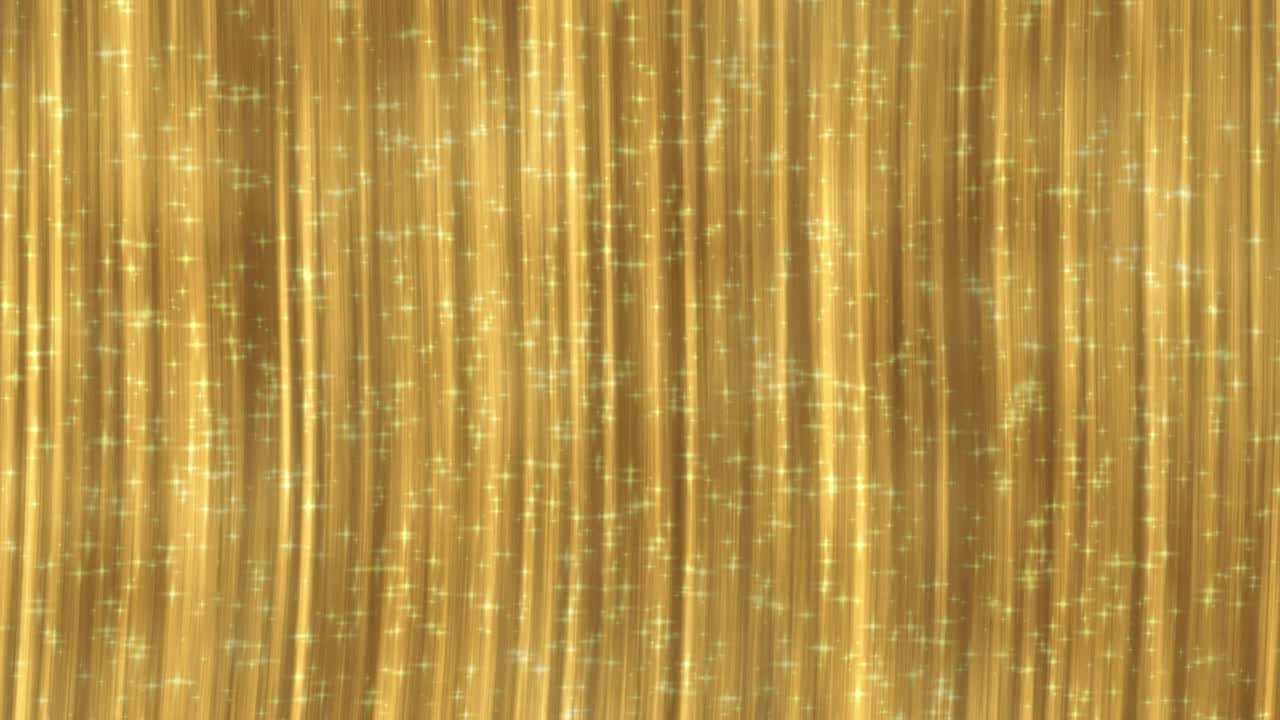 Gold curtain with glittering particles. Looped 4K motion background.