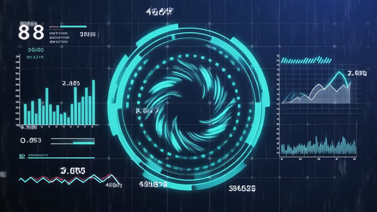 Futuristic Digital Interface with Data Visualization and Graphs