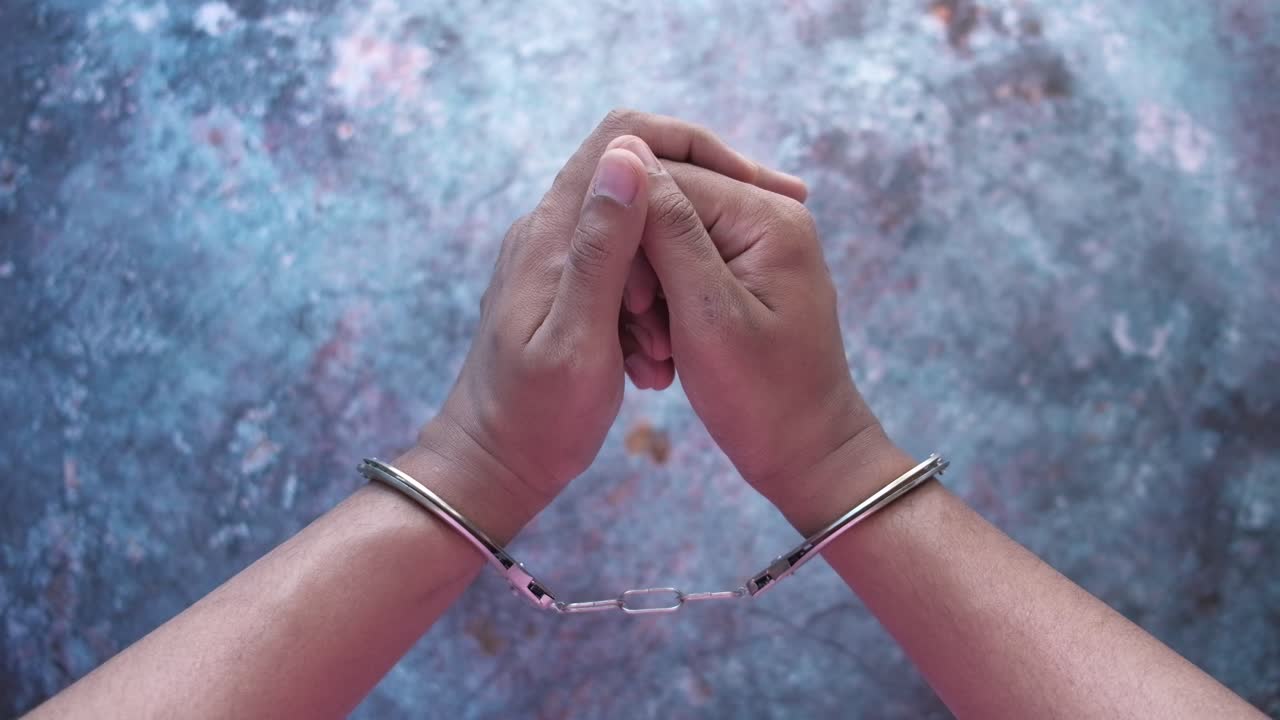 con las manos esposadas