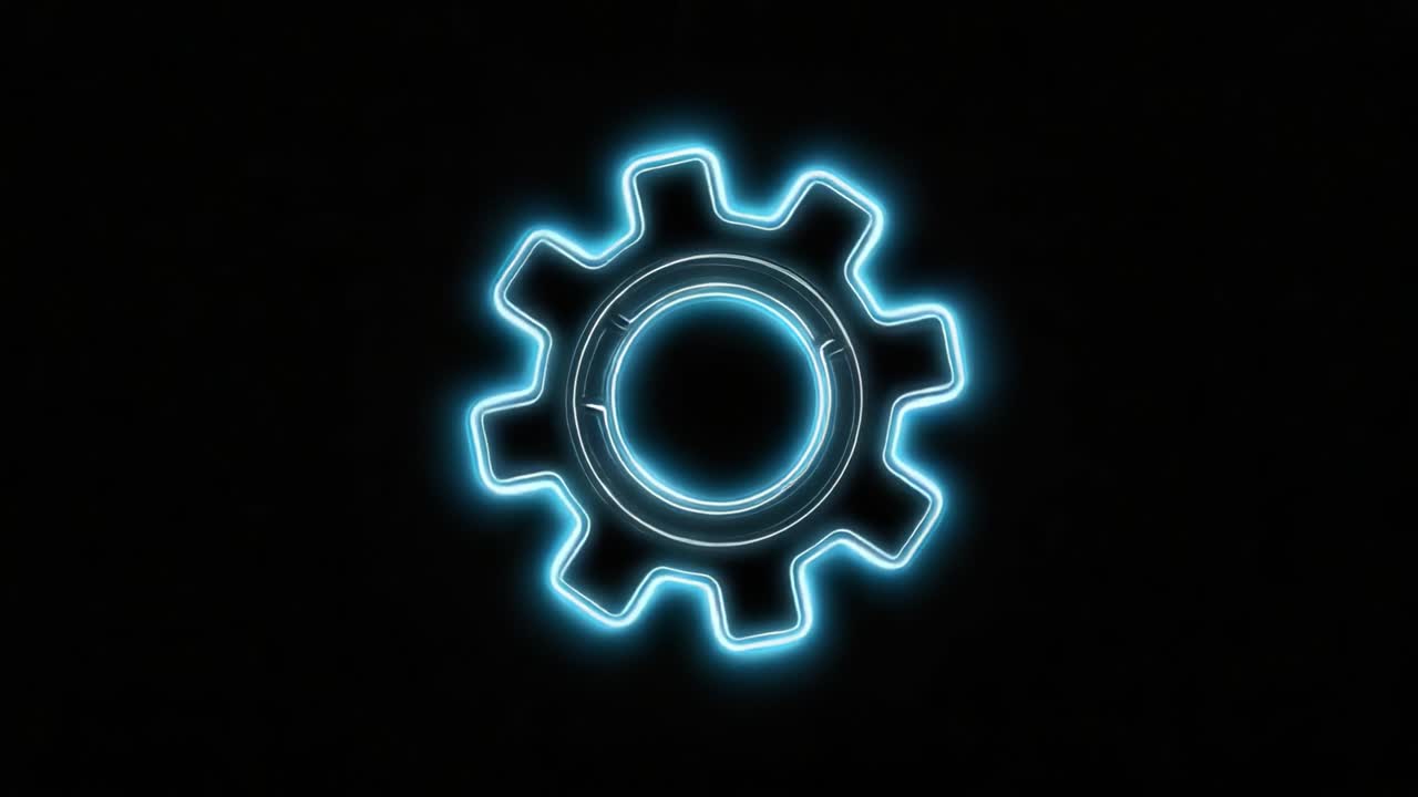 A visually striking representation of a glowing neon gear, symbolizing technology, mechanics, and innovation, set against a dark background for dramatic contrast