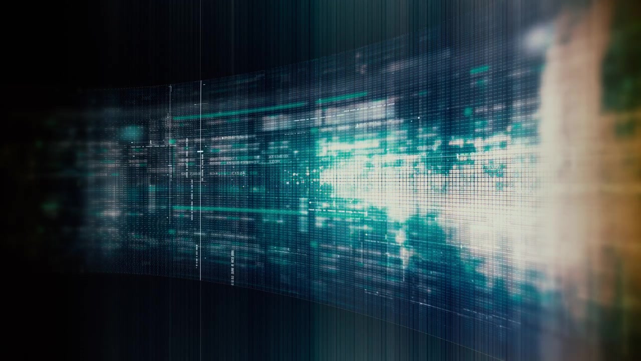 Futuristic data network visualization with glowing digital streams, big data analytics interface, cyber technology background and communication system in curved virtual display