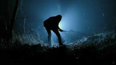 Mysterious Figure Digging in the Dark