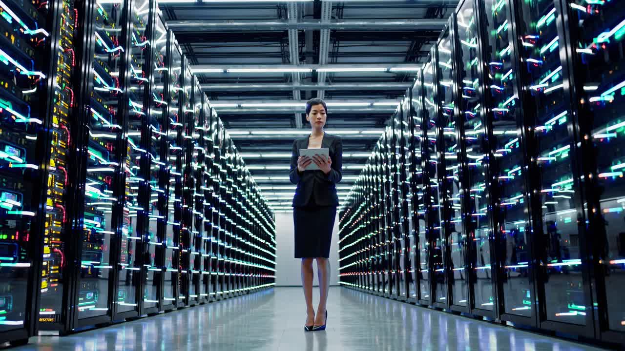 Donna d'affari in un data center