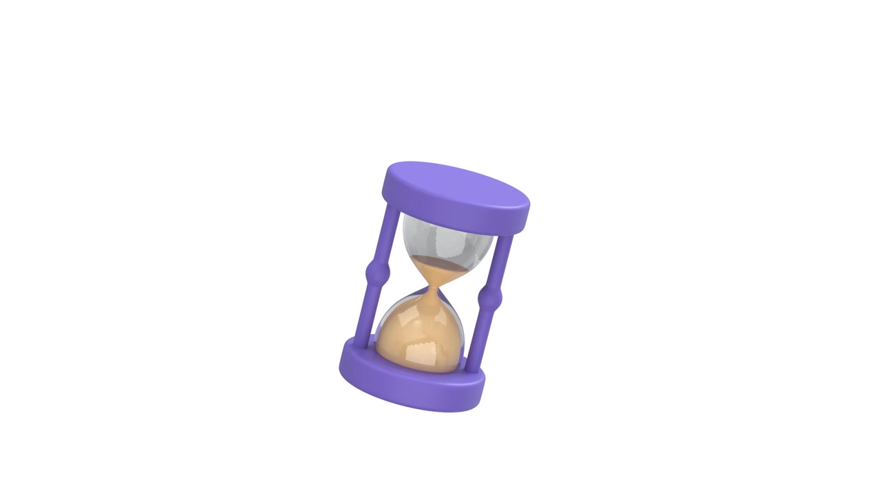 Purple Hourglass Floating and Rotating Against a White Background