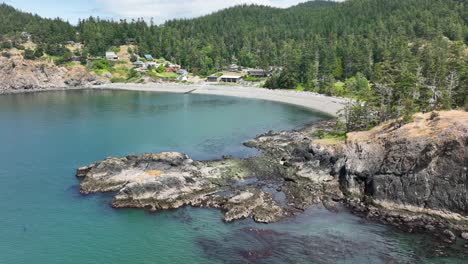 drone shot of the protected tidal pool area at rosario beach in washington state