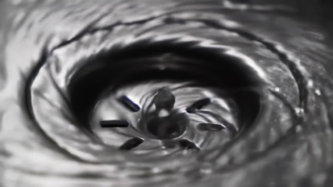 Captivating Close-Up of Water Swirling Around a Drain, Showcasing Fluid Dynamics and the Intriguing Patterns Created by the Motion of Water