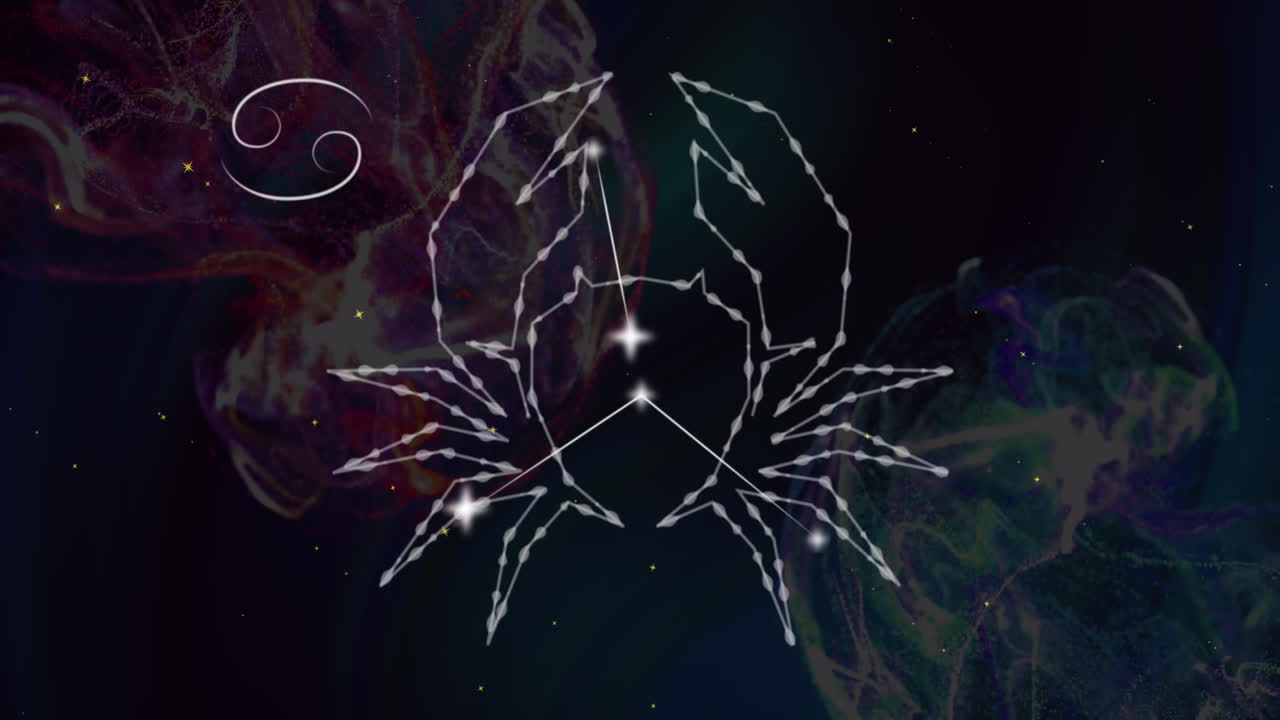 animación del signo de la estrella del cáncer en nubes de humo en el fondo