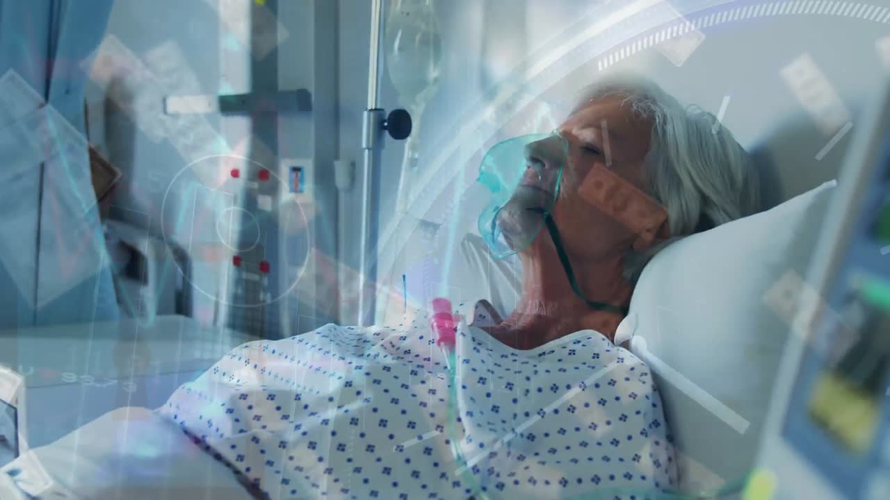 animación de la bandera de moverse sobre la composición médica superior femenina en el hospital.