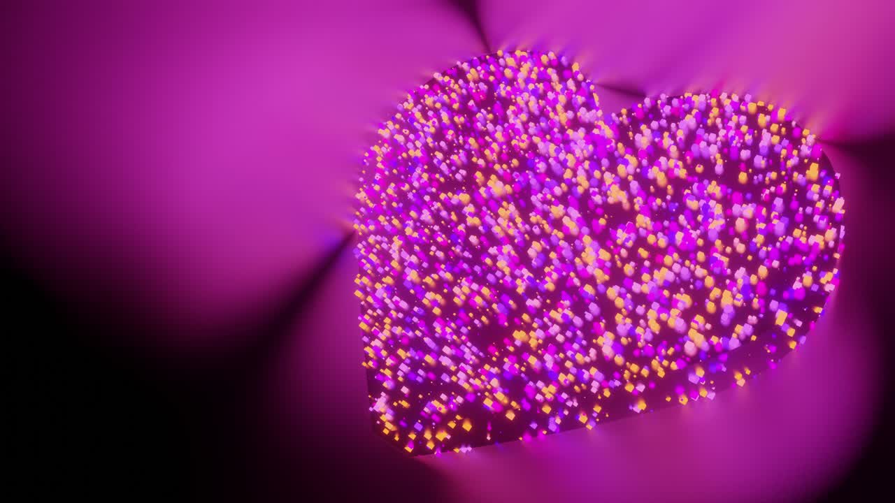 signo de amor corazón y símbolo brillo partícula futurista 3d renderización patrón polígono cubo, redes sociales amor citas tecnología de red diseño conceptual en fondo negro animación 4k con espacio de copia