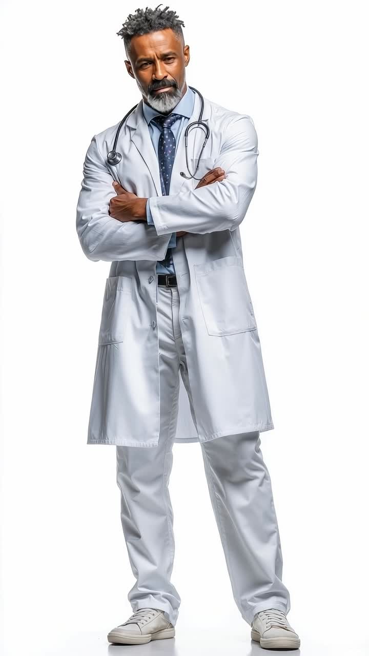 A man in a white lab coat with a stethoscope on his neck