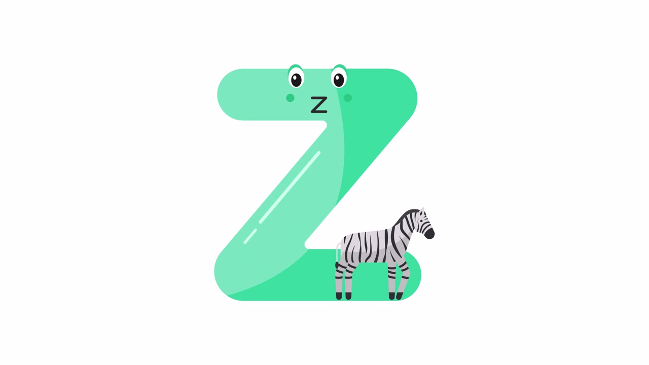 Animazione educativa della lettera Z e di una zebra per bambini