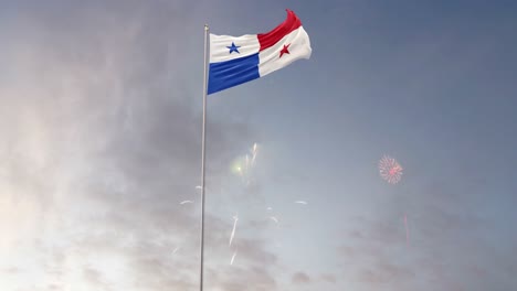 panama flag with fireworks background