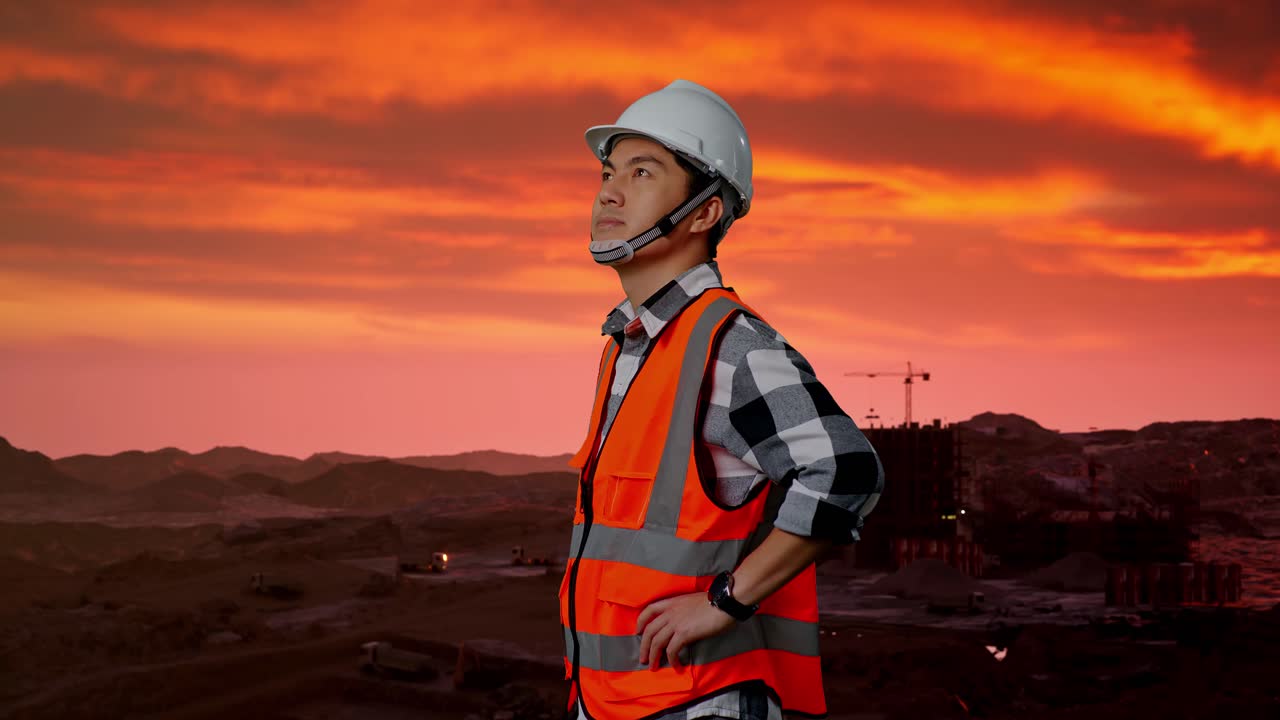 trabajador de la construcción al atardecer
