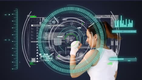 Animation-of-data-processing-and-scope-scanning-over-caucasian-female-boxer