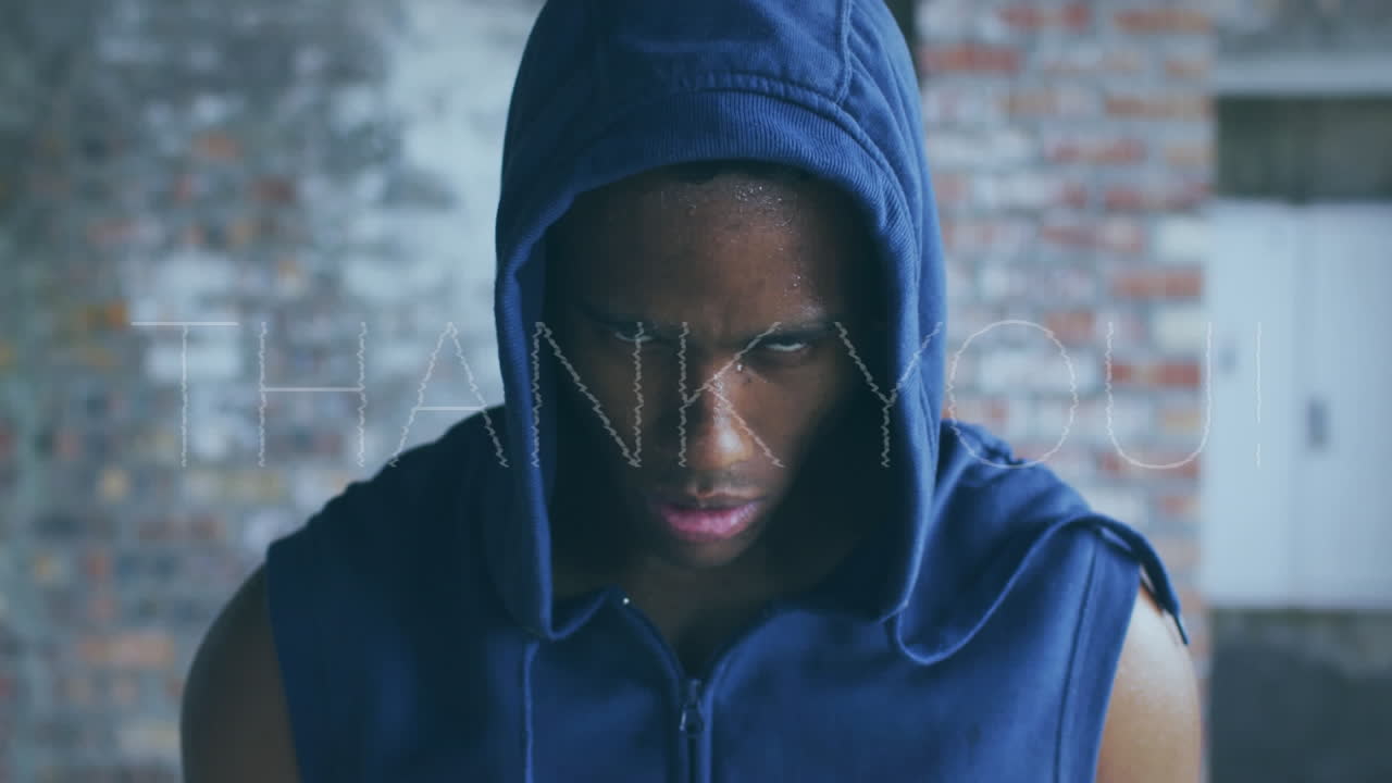 animación de un mensaje de agradecimiento a un deportista afroamericano en el gimnasio