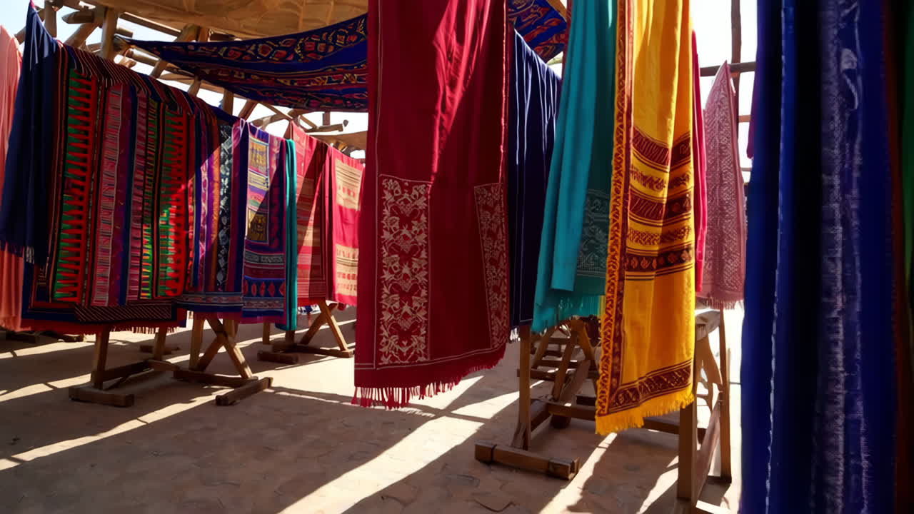 Colorful Handwoven Textiles Drying Outdoors