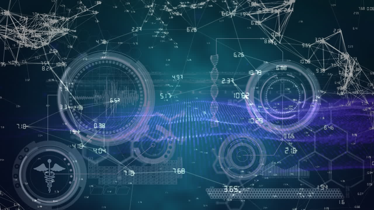 검은색 배경에 데이터 처리를 통해 연결 네트워크의 애니메이션