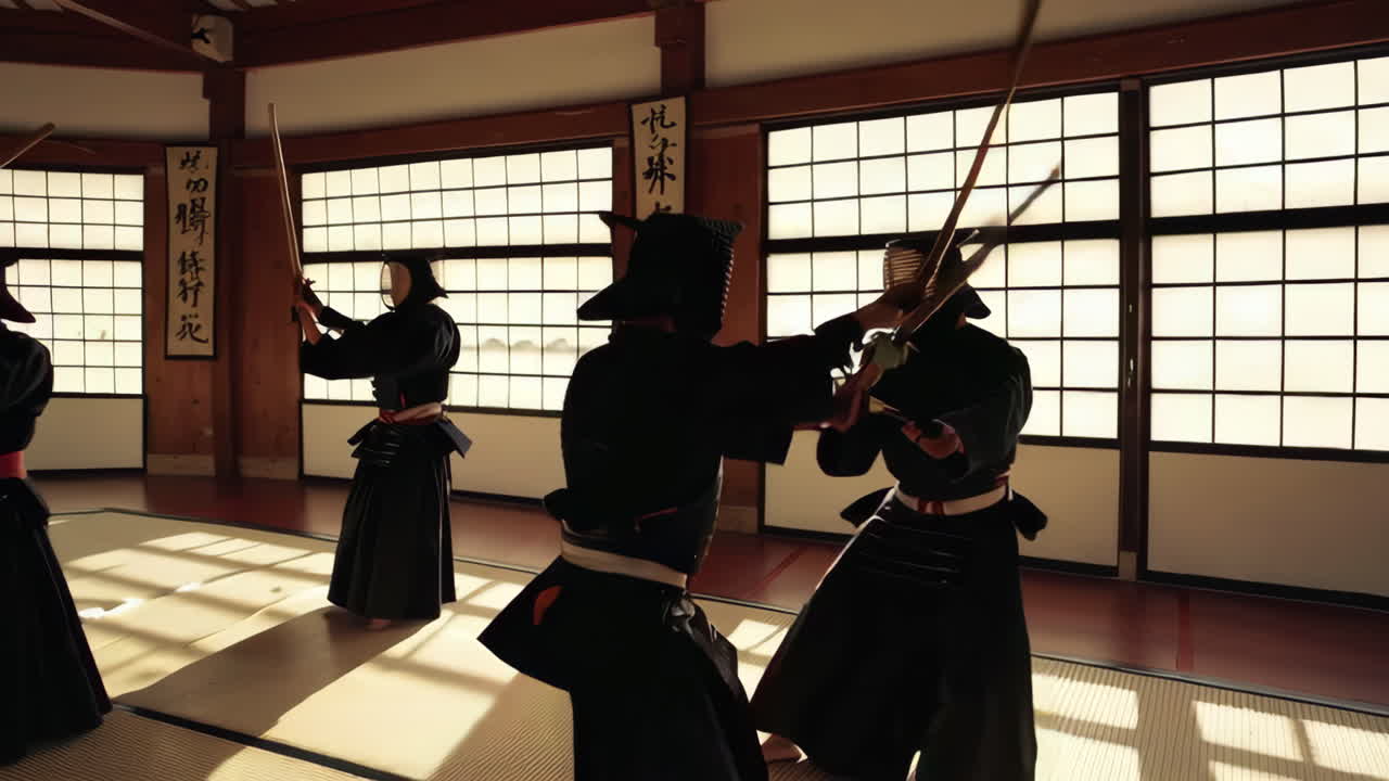 Kendo Training Session in a Traditional Japanese Dojo