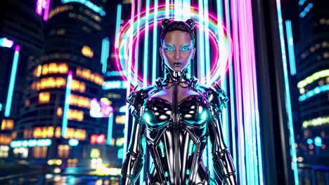 cyberpunk woman in neon city