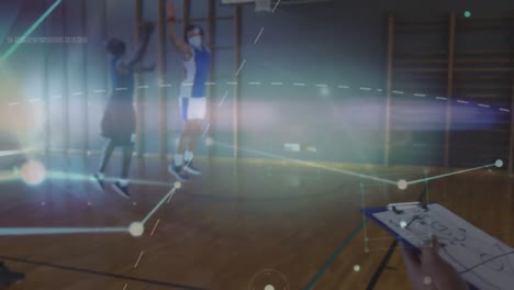 Animation-Des-Verbindungsnetzwerks-über-Basketballspieler