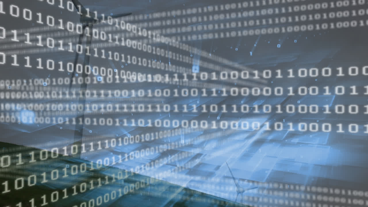 Animation of data processing over wind turbines