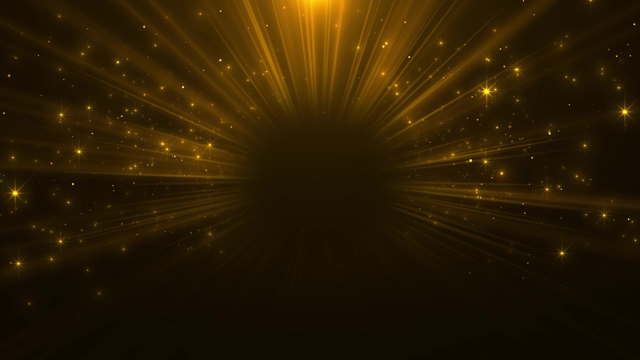 Golden star burst background radiant beams sparkling particles light rays cinematic depth