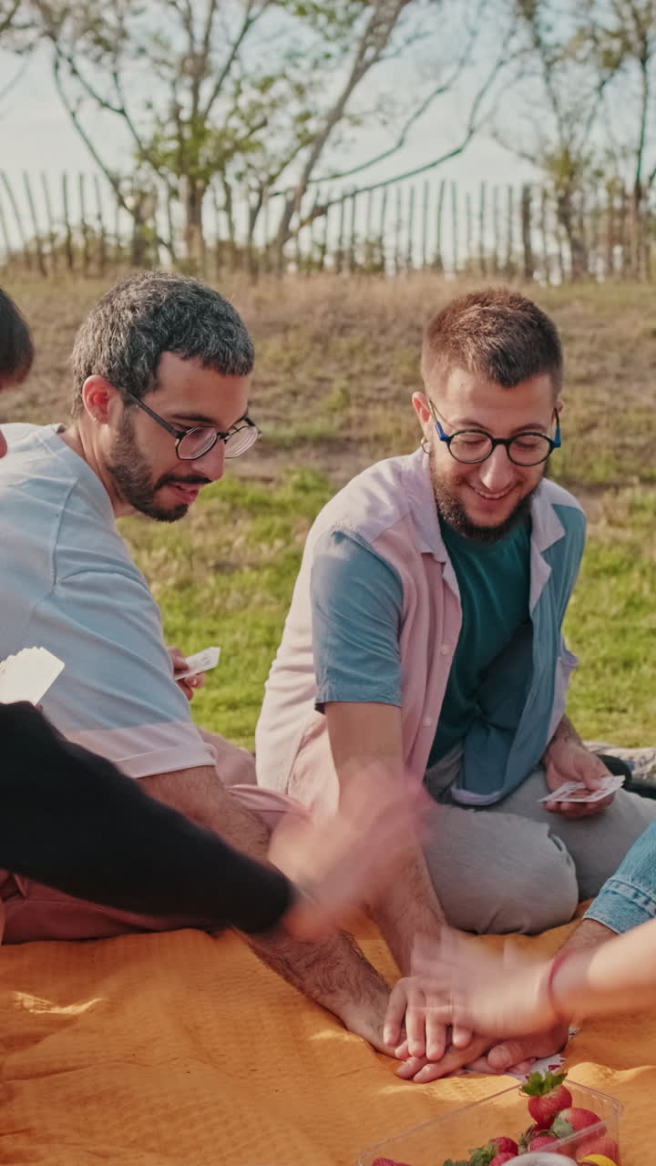 Friends Enjoying a Picnic and Card Game