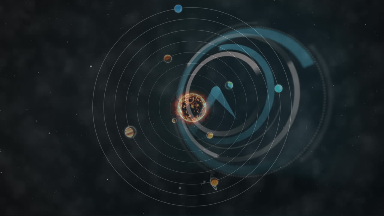 animación del sistema solar, los planetas y el espacio sobre el tictac del reloj