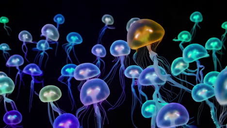 medusas brillantes en el acuario