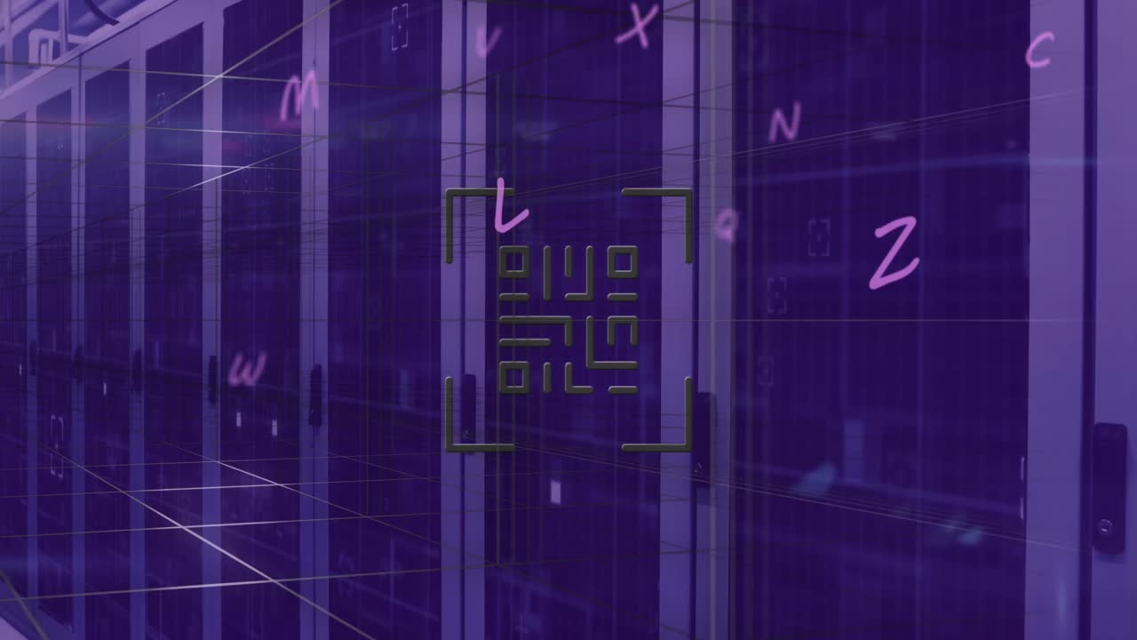 animación de código qr y letras a través de servidores informáticos en segundo plano