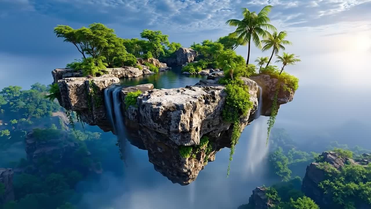 Sebuah pulau kecil di tengah badan air yang dikelilingi oleh pepohonan