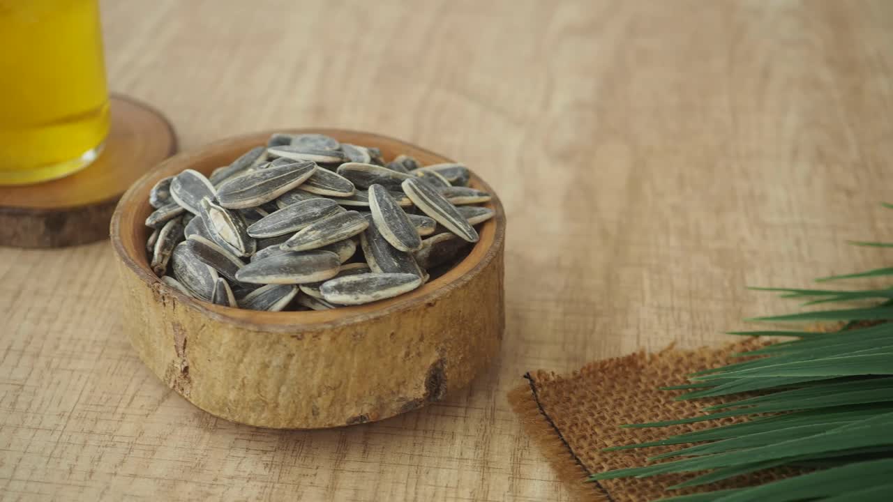 Sunflower Seeds in Wooden Bowl