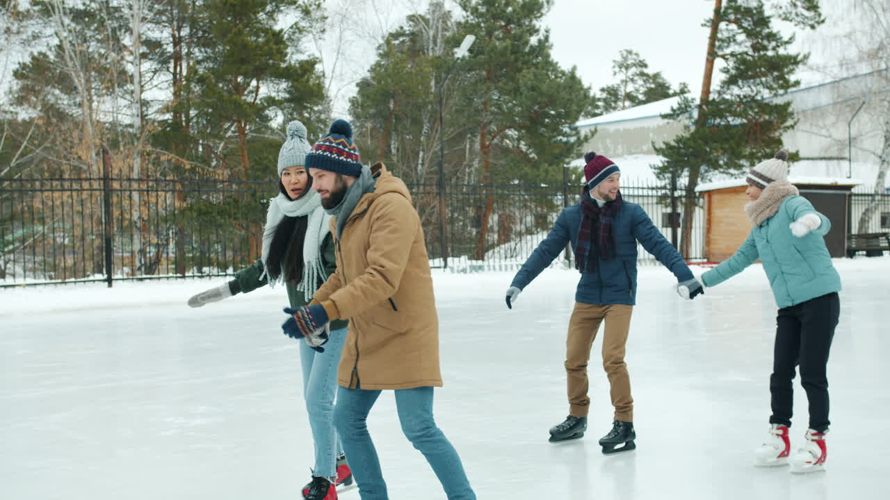 Friends Ice Skating in Winter
