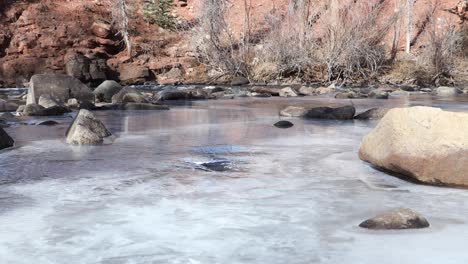 4k dolly frozen river rocky mountains