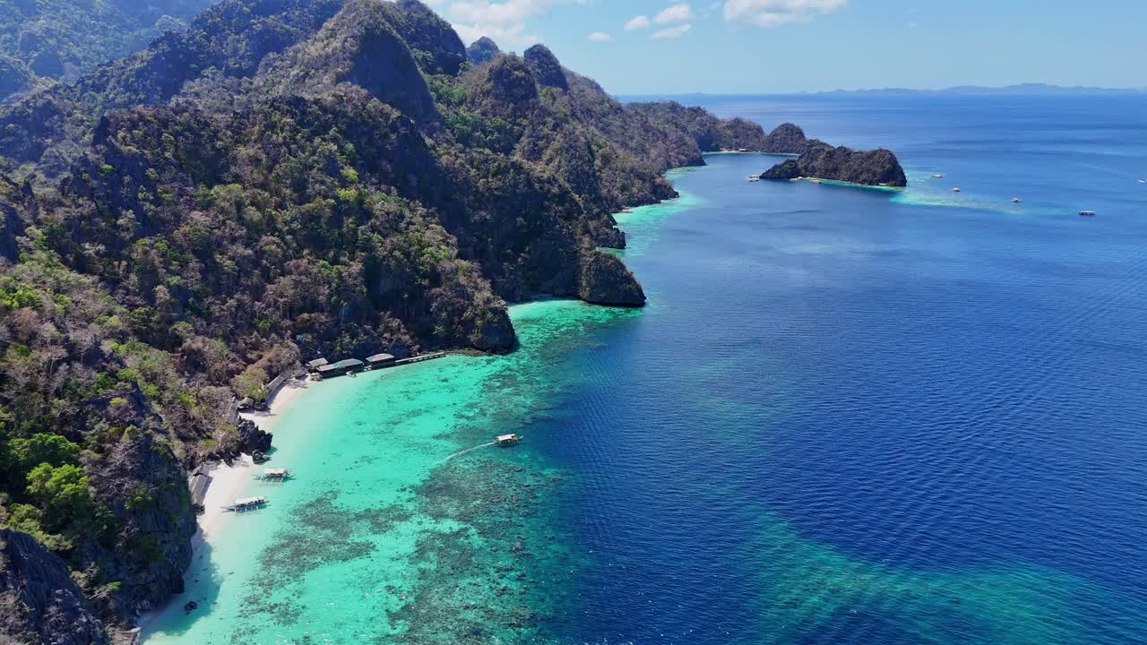 Drone footage of beaches and cliffs on Coron island in the Philippines