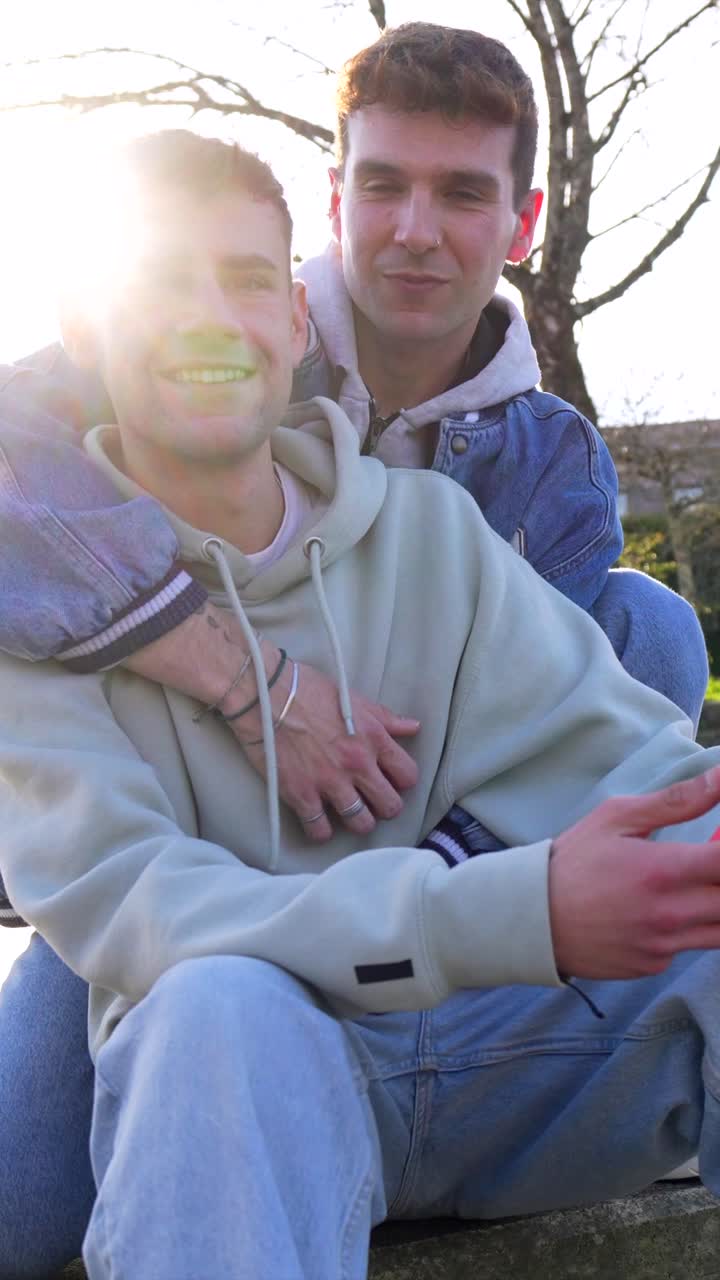 Two men embracing outdoors