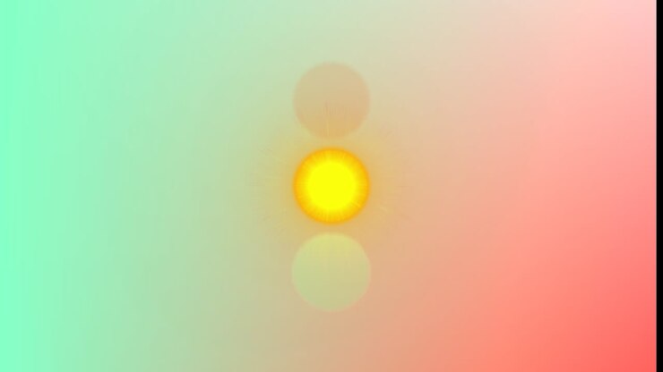Animation of red, green and yellow light spot against gradient green and pink background