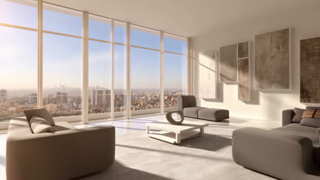 modern living room with a panoramic city view