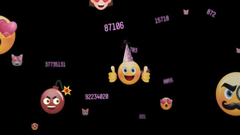 animación de iconos y números de redes sociales que caen sobre un fondo negro