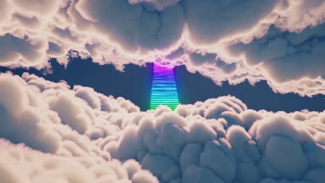 rainbow neon stairway through clouds