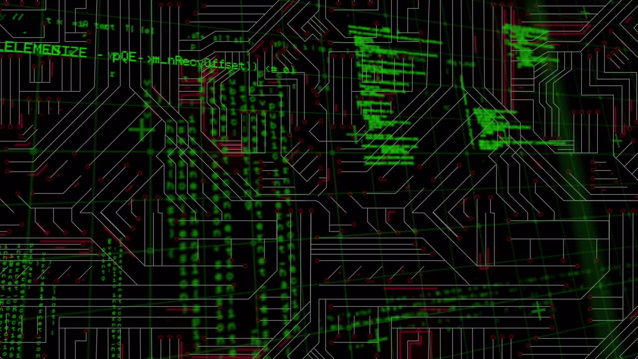 animación digital del procesamiento de datos contra las conexiones de microprocesador sobre fondo negro