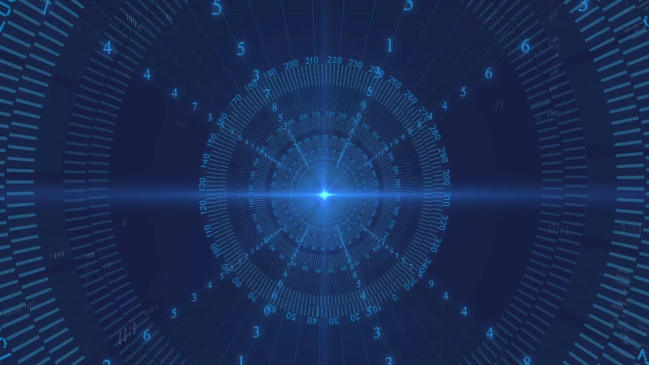 Animation of blue light spot and data processing against round scanner in seamless pattern